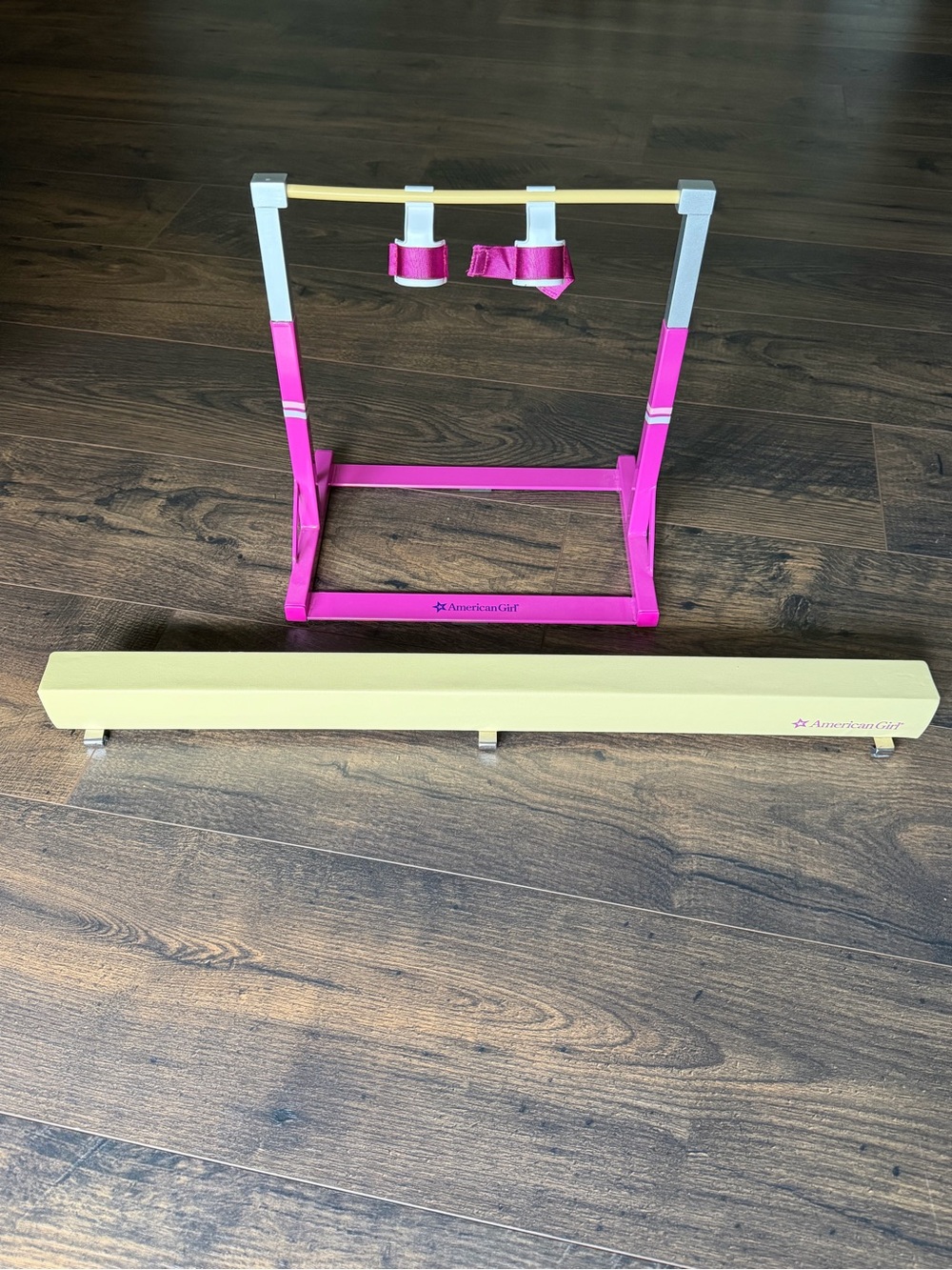 American Girl Doll Gymnastics Set Uneven Bar and Balance Beam Pink Tan Accessory
